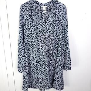 Hm Dress Womens 10 Black Clover Flowers Long Sleeves Ruffle Neck Short Mini